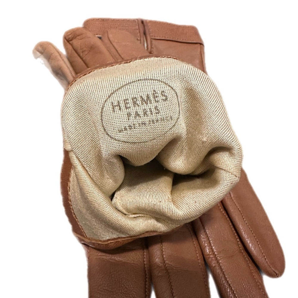 Hermès Kelly Cadenas Leather Gloves Padlock Gold Hardware Tan Brown - Picture 9 of 10